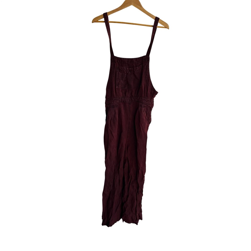 Free People Burgundy Corduroy Button Front Pinafore Jumpsuit Midi Dress M